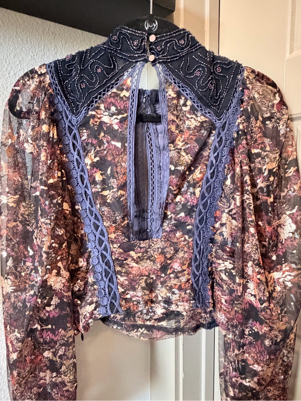 Free People Camille Top | Embroidered, beaded, metallic mesh extravaganza sleeve - Picture 8 of 12